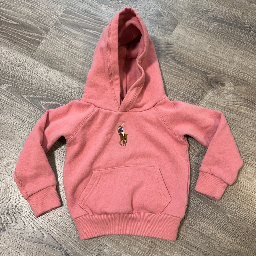 POLO RALPH LAUREN Baby Pink Hoodie Pony Embroidered Logo Girls 3 - Picture 1 of 6